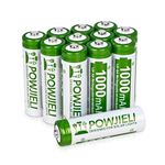 POWJIELI Ni-MH AA Rechargeable Batteries,1.2V 1000mAh High Capacity Pre-Charged Double A Battery for Garden Landscaping Solar Lights, String Lights, Sidewalk Pathway Lights (Pack of 12)