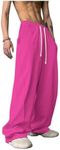 OYOANGLE Men's Drawstring Elastic Waist Baggy Sweatpants Y2K Loose Wide Leg Long Pants with Pocket Hot Pink Large