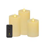 Luminara Realistic Artificial Moving Flame Pillar Candles - Set of 3 - Melted Top Edge, LED Battery Operated Lights - Unscented - Remote Included- 3" x 4.5", 3" x 5.5", 3" x 6.5" (Ivory)