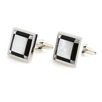 Peluche Perfect Fusion of Natural Mother of Pearl Stone (Semi-precious) & Onyx Cufflinks for Men