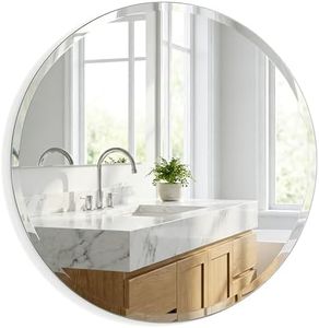 Pocetry 30"x30" Frameless Round Bathroom Mirror, Beveled Vanity Mirror with Support Back Panel, Circle Wall Mirror for Over Sink, Entryway, Bedroom
