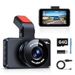 Range Tour Dash Cam Front with 64GB Memory Card, FHD 1080P Car Camera 170° Wide Angle Dash Camera 3.0" Display Car Dash Cam for Car Driving Recorder with Loop Recording Night Vision