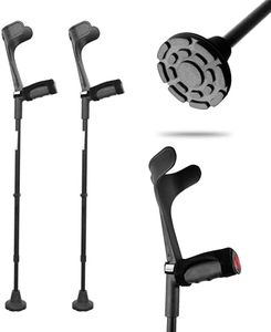 KMINA - Forearm Crutches for Adults (x2 Units, Open Cuff), Adult Crutches Adjustable with Handle Pad, Aluminum Arm Crutches Forearm for Adults, Muletas para Adultos, Black Crutches - Made in Europe