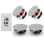 Herdio 6.5‘’ in Wall in Ceiling Speakers 2-Way Flush Mount Home Theater Speaker System with Bluetooth Amplifier Receiver for Home Office Bathroom 600W (2 Pairs, Paintable-Grille)