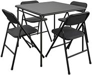 COSCO Premium 5-Piece Table & Chair Dining Set, with 34" Vinyl Top Card Table and 4 Fabric Padded Seat & Back Folding Chairs, Black