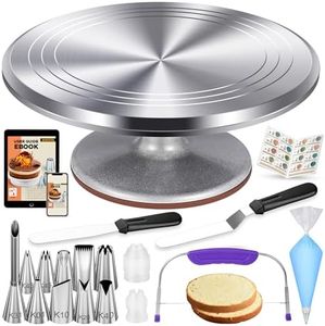 Kootek 51 Pcs Cake Decorating Kit with 12" Aluminum Alloy Rotating Cake Turntable, Cake Leveler, Frosting Tools Offset and Straight Spatulas, Numbered Piping Tips, Pastry Bags Baking Supplies