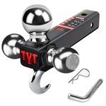 TYT 2 inches Trailer Hitch Tri Ball Mount with Hook 1-7/8", 2", 2-5/16" Black Plated Balls and Hook,Fits for 2 inch Receiver, with 5/8 inch Pin