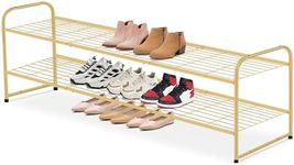 AOODA Long 2 Tier Shoe Rack for Closet Metal Wide Stackable Shoe Storage Organizer for Entryway, Bedroom, Floor, 18-Pairs Low Shoe Shelf, Golden