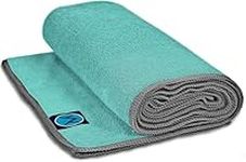 Youphoria Hot Yoga Towel, Non Slip, Super Absorbent, Plush Microfiber Yoga Mat Towel for Hot Yoga, Bikram and Yoga Mat Grip, Washable, 24 inches x 72 inches, Mint Towel/Gray Trim