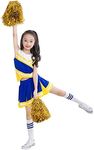 Kids Girls Cheerleading Costume Outfit Two Piece High School Cheerleader Uniform Dress with Stockings 2 Pom Poms Duan 140