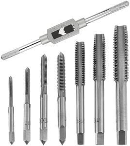 KEWAYO 8Pcs Metric Thread Tap Set, Tap Machine Hand Screw Thread Taps Set with M3-M12 Taps and Adjustable Wrench 1/16"-1/2", for Woodworking and Machinery Repair