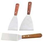 Mousyee Griddle Spatula Set, Griddle Spatula Heavy Duty Wood Handle Teppanyaki Spatulas Stainless Steel Barbecue Spatulas Cooking Turner and Scraper Flat Spatula for Barbecue Kitchen, 3 Pcs