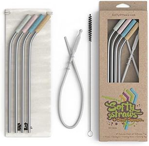 Softy Straws Premium Reusable Stainless Steel Drinking Straws With Silicone Tips + Patented Straw Cleaners and Carrying Case - 9” Long Metal With Curved Bend for 20/30/32oz Tumblers - Natural Colors