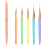 5PCS Candy Color Nail Art Liner Brushes Long Set with Lid 7/9/11/15/18mm, LEA-SHALL Ultra Fine Detail Painting Cap Pens Kit Thin Acrylic Line Brush Tools for DIY Professional Design