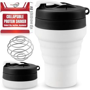Collapsible Protein Shaker & Water Bottle by Tilcore - Food-Grade, Leakproof Lid 600mL/20oz Shaker Cup - Reusable Silicone Shaker Cups for Protein Shakes with Mixing Ball for Gym-goers & Travelers