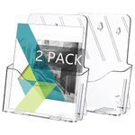 2 pack Acrylic Brochure Holder 9.25inch x 10.82inch Clear Booklet Display Stand for Desk or Wall Mount Plastic Countertop Organizer Literature Flyer Card Magazine Pamphlet Business Portable Menu