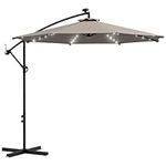 Outsunny 10ft Outdoor Cantilever Umbrella with Solar Lights Banana Umbrella with Adjustable Angle for Patio Backyard Khaki