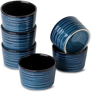 Tikooere Ramekins 8 oz Oven Safe,Set of 6 Ceramic Souffle Dish Oven Safe for Creme Brulee,Porcelain Creme Custard Cups for Pudding,Creme Brulee,Serving Dip, Custard,Ice Cream,Dishwasher Safe,Blue