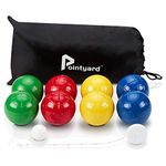 Pointyard 90mm Bocce Ball Set, Lighter Bocci Ball Sets with 8 PE Bocce Balls,1 Pallino,Carrying Bag,Measuring Tape - Family Bocce Game for Outdoor/Yard/Lawn/Beach/Park (Red,Blue,Green,Yellow)