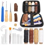 JUAYING Leather Sewing Kit, Upholstery Repair Kit Includes Wax Thread, Sewing Awl, Leather Sewing Needles of Various Sizes, and Seam Ripper, Leather Stitching Kit for Beginners or Leather Craft DIY