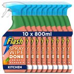 Flash Spray.Wipe.Done Kitchen Cleaner Spray, 8 litres (800 ml x 10), Surface Cleaner & Grease Remover, Bright Mandarin