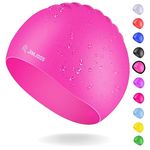 JIMJOOS Waterproof Kids Swimming Cap - 100% Silicone Durable and Odour Free Swim Hat - Stretchable, Anti slip Swim Cap - Swimming Hat for up to 8 Years With Protective Pouch (PINK)