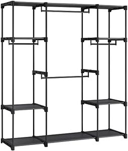 SONGMICS Clothes Wardrobe, Clothes Rack, Portable Closet, 43 x 151 x 166 cm, 4 Hanging Sections, with Compartments, Large Capacity, for Bedroom, Living Room, Laundry Room, Black RYG036B02