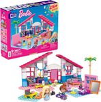 MEGA Construx Barbie Kids Building Toy Set, Malibu House with 303 Pieces, 2 Micro-Dolls, Furniture and Accessories, Ages 5+ Years