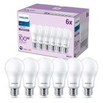 PHILIPS LED Frosted A67 Light Bulb 6 Pack [Cool White 4000K - E27 Edison Screw] 100W, Non Dimmable. for Home Indoor Lighting