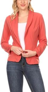 Women's Chic Long Sleeve Fitted Open Blazer Jacket for Casual Office Elegance, Mbl02048 Dusty Pink, XX-Large