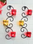 TIED RIBBONS Set of 2 Wall Hanging Tealight Candle Holder Metal Wall Sconce with Glass Cups - Diwali Decorations Items for Home - Diwali Decor - Diwali Gifts