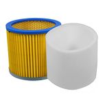 SPARES2GO Vacuum Cleaner Cartridge Filter + Sponge Foam Sleeve compatible with Earlex Combivac Powervac WD1200P WDACC13