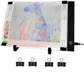 JUSONEY A4 LED Light Pad for Diamond Painting- Adjustable Brightness Drawing Board with Stand and Fasten Clips- USB Powered Light Board for Diamond Art Accessories Sketching Animation Artists