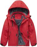 Arssm Boy's Waterproof Ski Jacket Kids Fleece Lined Warm Winter Snow Coat Thick Hooded Snowboard Jackets(Red-8-9Y)