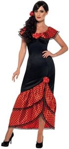 Smiffys Women's Flamenco Senorita Costume, Dress and Headpiece, Around The World, Serious Fun, Size 14-16, 45514 Black