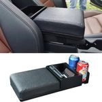 Car Center Console Armrest Cover, Leather Car Armrest Cover Cushion with 2 Stretchable Cup Holder & Storage Box, 6.5cm Soft Armrest Box Pillow, Universal Vehicle Armrest Protector Fit for Most Car