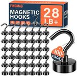 FINDMAG 100 Pack 28 LBS Magnetic Hooks Neodymium Magnet Hooks for Hanging, Magnetic Hooks Magnets with Hook for Bathroom, Kitchen, Towel, Office, Garage, Silver