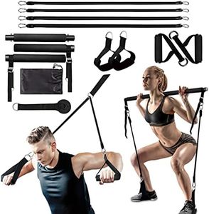 MALOOW Adjustable Pilates Bar Kit with Resistance Bands,Portable Yoga Exercise Sticks&2 Sets Stackable Resistance Bands for Toning Muscle.Stretched Fusion Pilates Home Gym,Full Body Workout,(Black)