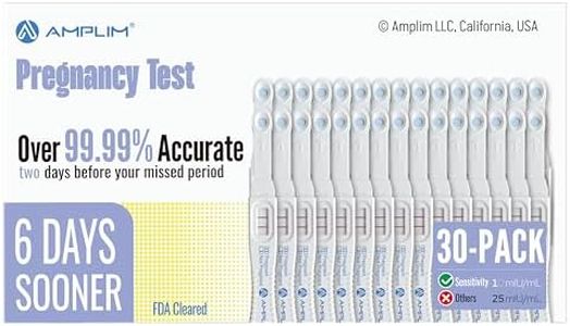 Amplim Early Result Pregnancy Test Sticks | 6 Days Early Detection Pregnancy Tests at Home, 99.99% Accurate, Ultra Sensitive 10 MIU/ml | Fertility HCG Midstream/Dip Rapid Test | 30-Pack