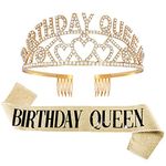 Party Propz Birthday Queen Combo - Sash and Crown Combo Set for Birthday | Sash for Birthday | Girl Crown for Birthday | Birthday Girl Accessories | Birthday Queen Decoration