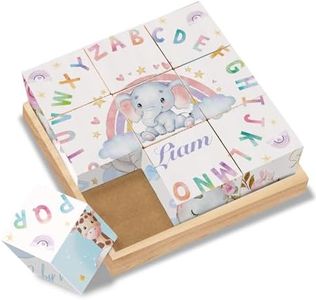 Duckbe Custom Name Wooden Cube Puzzles for Kindergarten Girls, Personalized 6 Cute Animals Puzzles in 1 for Baby Boys Girls, 9 PCS Puzzle with Storage Tray for 1-3 Years