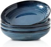 glowworm Pasta Bowls, 32 Oz Ceramic Serving Bowls Set of 4, 8.7 Inches Large Salad Bowls, Soup Bowls, Microwave & Dishwasher Safe, Navy Blue