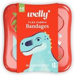 Welly Bandages | Adhesive Flexible Fabric Bravery Badges | Assorted Shapes for Minor Cuts, Scrapes, and Wounds | Colorful and Fun First Aid Tin | Dinosaur Patterns - 48 Count