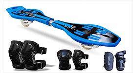 Jaspo Phantom Hybrid Complete Waveboard/Casterboard/Skateboard Kit (Suitable for All Age Group) (Large Safety Kit, Blue)