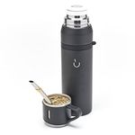 BALIBETOV Camping Thermos for Mate - Vacuum Insulated with Double Stainless Steel Wall- A Mate Thermos Specially Designed as Mate Argentino Kit That Includes Bombilla and Mate Cup (Black)