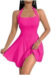 Milumia Women's Halter Mini Dress Backless A Line Flare Party Club Short Dresses Hot Pink Medium