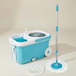 Presto! Elite Spin Mop with Steel Wringer and Auto-fold Handle, Blue, 2 Refills