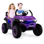 GYMAX Kids Electric UTV, 2-Seater 12V Battery Powered Toy Car with Remote Control, Lights, Bluetooth, MP3, USB, FM, High/Low Speed & Suspension Spring, Children Ride on Car for 3-8 Years Old (Purple)