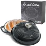 Enameled Cast Iron Bread Pan with Lid, 11” Nero (Black) Bread Oven Cast Iron Sourdough Baking Pan, Dutch Oven for Bread - Segretto Cookware