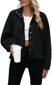 Yanekop Womens Fleece Jacket Fuzzy Long Sleeve Short Coats Button Down Sherpa Outerwear with Pockets(A Black,L)